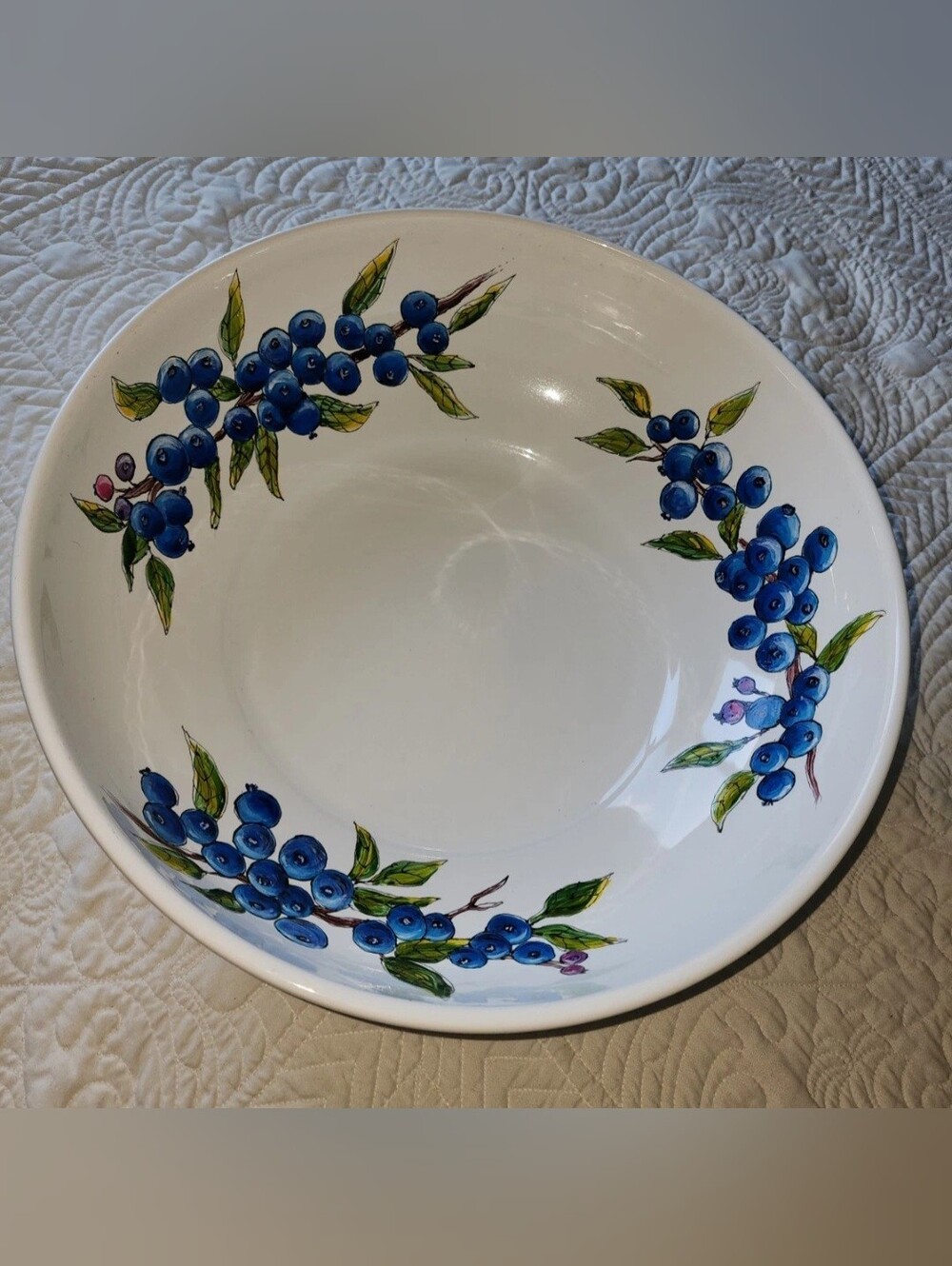Large Handpainted Blueberry Serving Bowl Summer Salads/Pasta SIGNED Desmeules